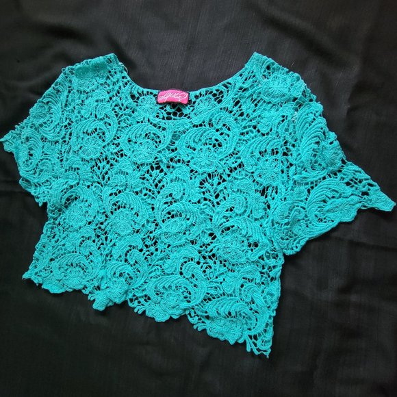 Green Blue Lacy Crop Top - Picture 1 of 1